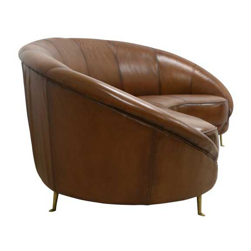 Pure Jane Leather Sofa Gloss Light Brown/Antique Brass Metal image number 1